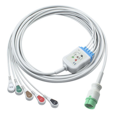 Grey Compatible IVY 5Lead ECG Cable AHA Snap 1m 3.0 diameter