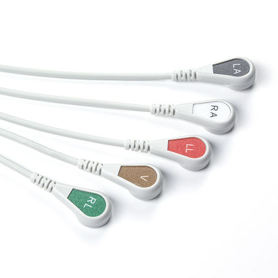 Grey Compatible IVY 5Lead ECG Cable AHA Snap 1m 3.0 diameter