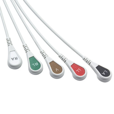 Grey Compatible IVY 5Lead ECG Cable AHA Snap 1m 3.0 diameter