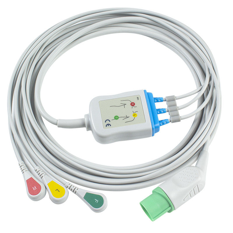 Mindray Datascope 040-000966-00 EA6232A ECG Cables and Leadwires 12pin Connector ECG Cable 3 Lead IEC snap