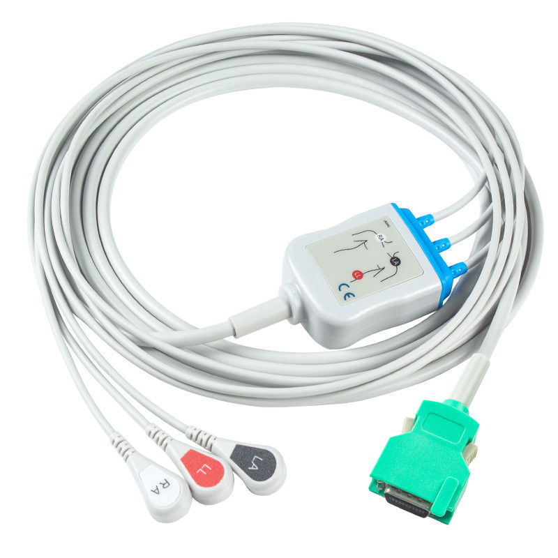 For Nihon Kohden Compatible Direct-Connect ECG Cable and leadwires 3Lead AHA Snap