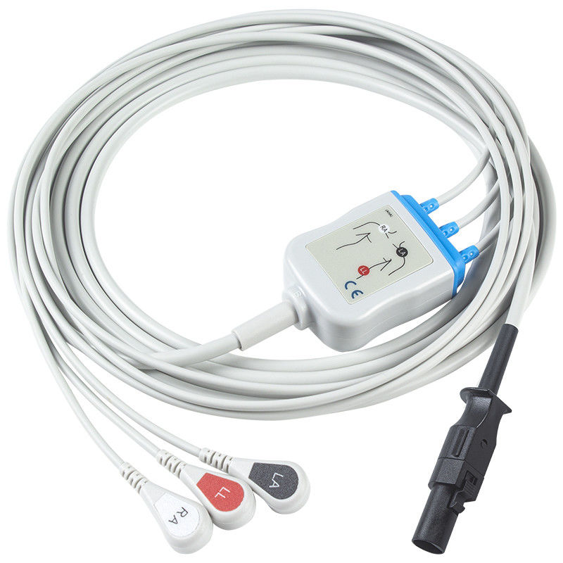 For Welch Allyn Compatible Aha Iec Ecg Cable 008-0880-00 3 Lead Aha Snap
