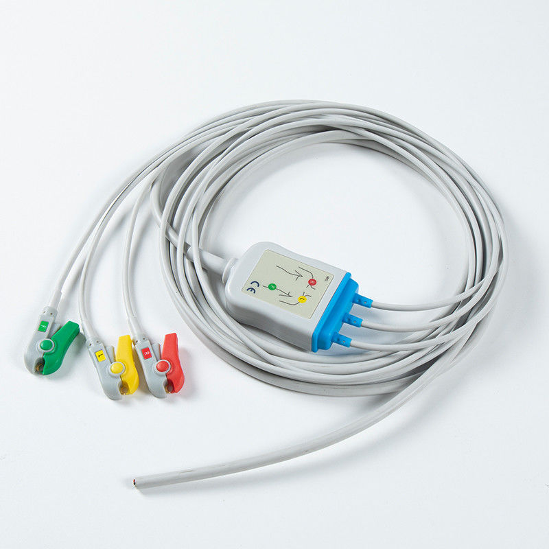 1m 3.0 Diameter Semi-finished ECG Cable 3Lead IEC Grabber Without Connector With 24 Months Shelf Life