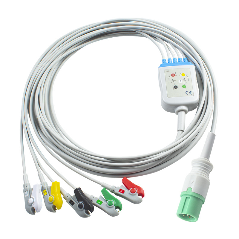 thumbnail image 2 of 7-Pin 5-Lead ECG Cable For CONTEC Patient Monitors – Snap, Green Port – New Version 2 of 6